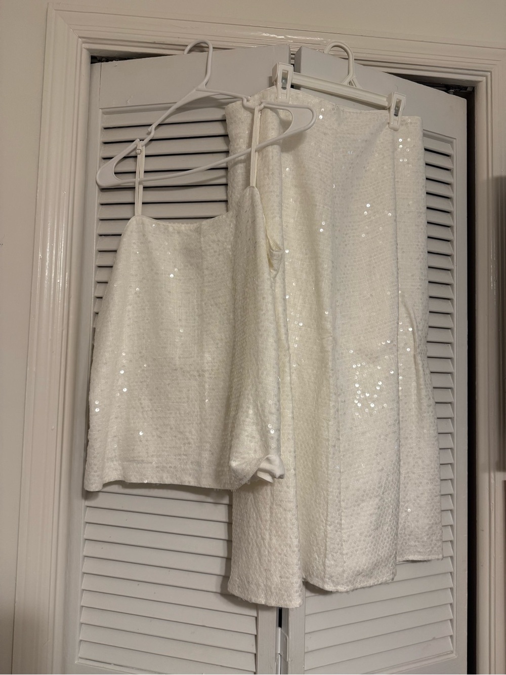 LOFT White Sequin Skirt Set